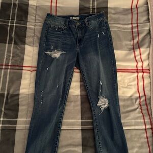 Rewash Women's Dark Blue Distressed Skinny Jeans
